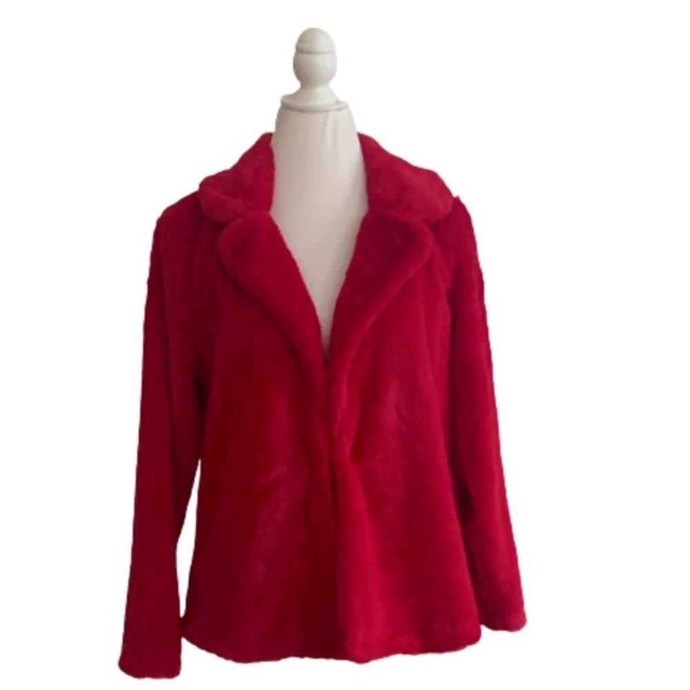 Melissa Paige Coat Faux Fur Red Soft Warm Holiday Teddy Jacket Size Small